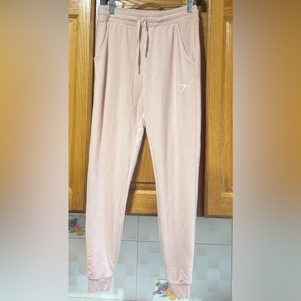 Gymshark Women's Light Pink Crest Joggers with Logo Small